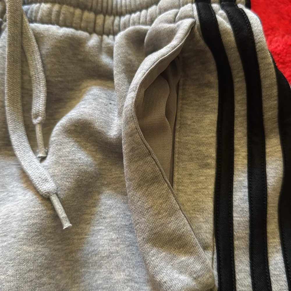 Adidas Men's Athletic Gray Shorts with Black Stripes - Picture 4 of 9